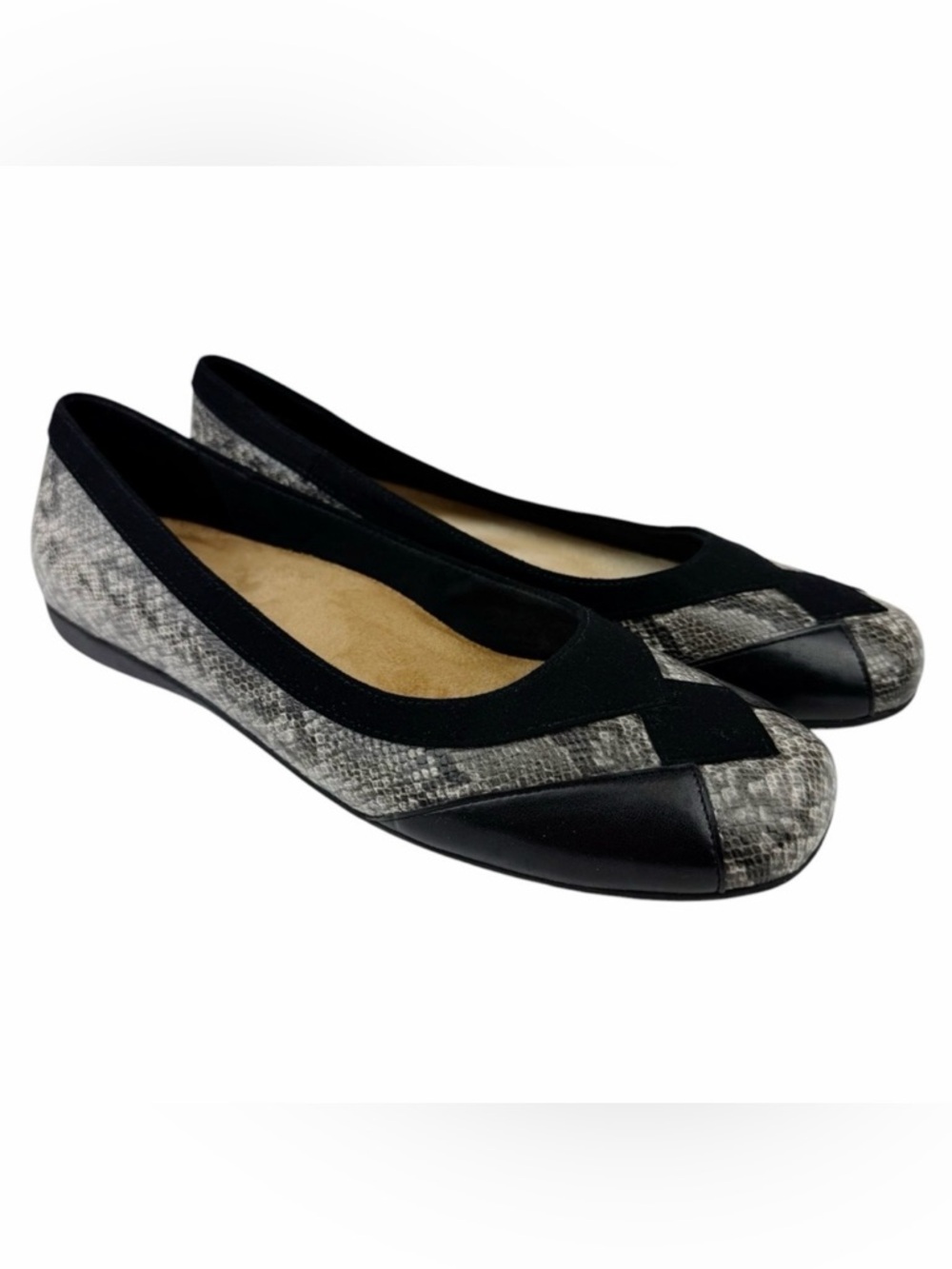 Trotters SHARP Ballet Flats Black Reptile Design Cushioned Slip On Shoes 10 N
